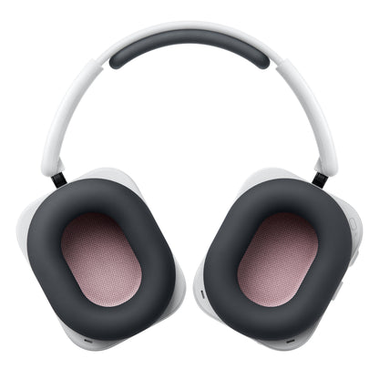 Nothing Headphone (a) trådløse over-ear høretelefoner rosa, hvid bøjle, grå ørepuder, pink mesh indvendigt, topvinkel.