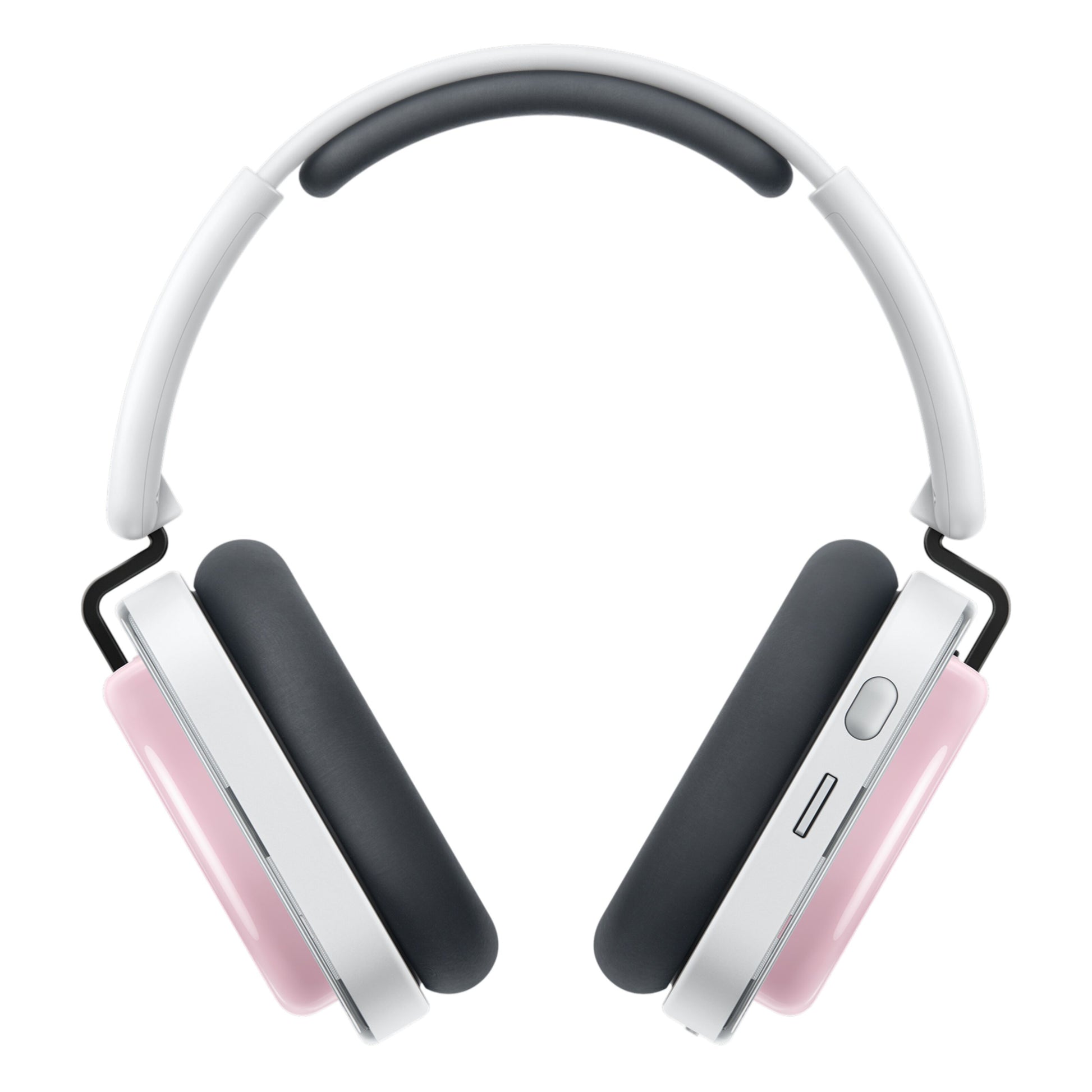 Nothing Headphone (a) trådløse over-ear hovedtelefoner, hvid bøjle, sorte ørepuder og pink ydre ørekopper.