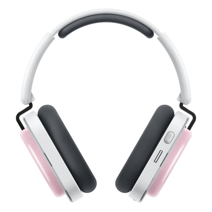 Nothing Headphone (a) trådløse over-ear hovedtelefoner, hvid bøjle, sorte ørepuder og pink ydre ørekopper.