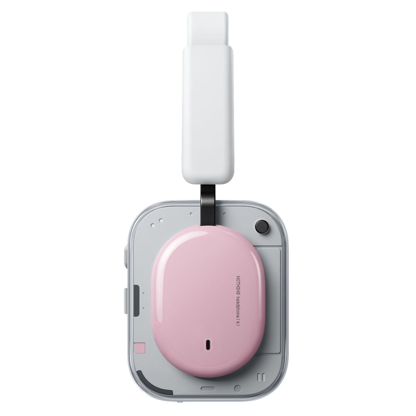Nothing Headphone (a) trådløse over-ear høretelefoner, rosa, hvidt greb på grå base med blankt pink ovalt låg.