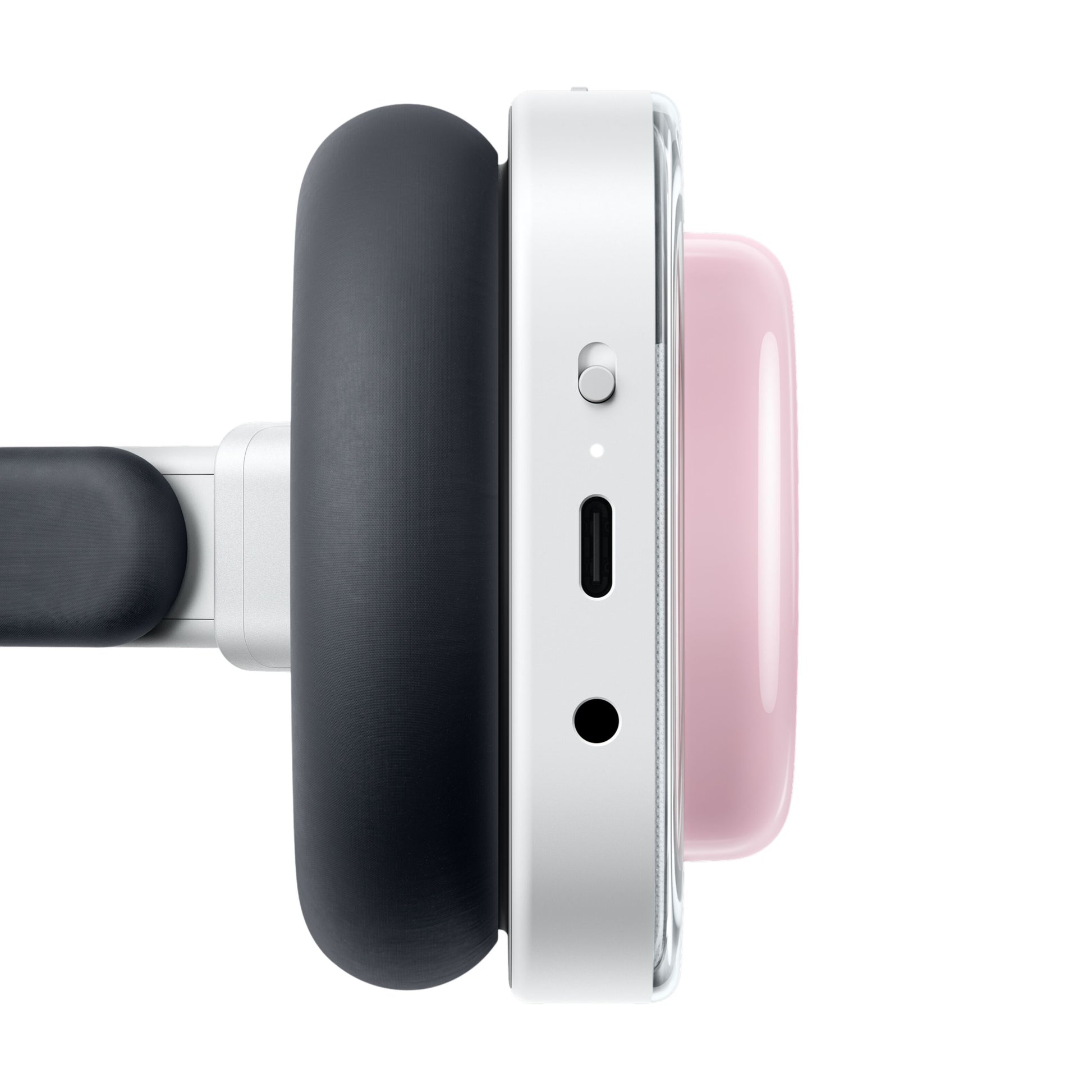 Nothing Headphone (a) trådløse over-ear høretelefoner, rosa med sort ørepude, hvide knapper/porte, aktiv støjreduktion.