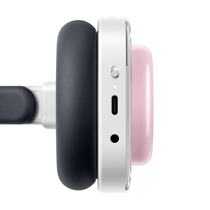 Nothing Headphone (a) trådløse over-ear høretelefoner, rosa med sort ørepude, hvide knapper/porte, aktiv støjreduktion.