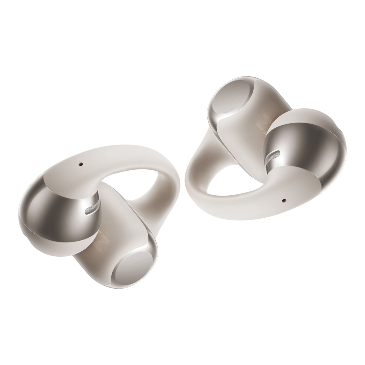 Shokz OpenDots One trådløse åbne clip-on-hovedtelefoner, grå, afrundet design, trådløs opladning.