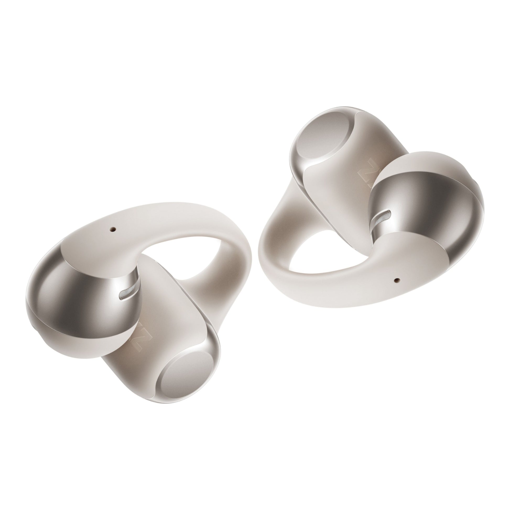 Shokz OpenDots One trådløse åbne clip-on-hovedtelefoner, grå, afrundet design, trådløs opladning.