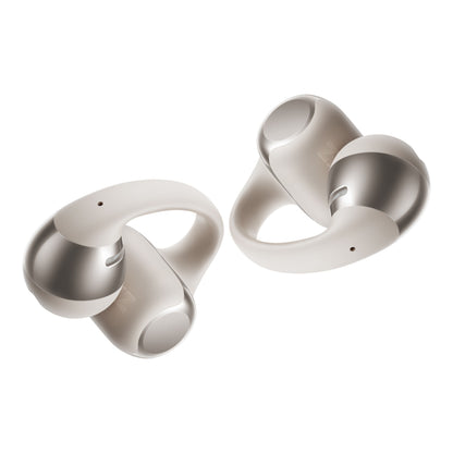 Shokz OpenDots One trådløse åbne clip-on-hovedtelefoner, grå, afrundet design, trådløs opladning.