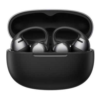 Shokz OpenDots One trådløse åbne clip-on høretelefoner sort med ørekroge i åbent sort opladningsetui.