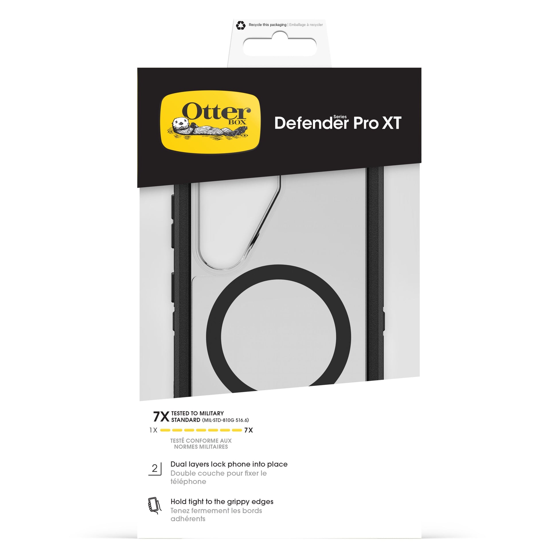 Otterbox Defender Pro XT Clear-cover til Galaxy S26 Dark Side, sort/grå, cirkulært MagSafe-design, militær-beskyttelse.