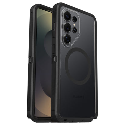 Otterbox Defender Pro XT Clear-cover Galaxy S26 Ultra Dark Side sort/transparent forstærkede hjørner MagSafe cirkel bagkameraer.