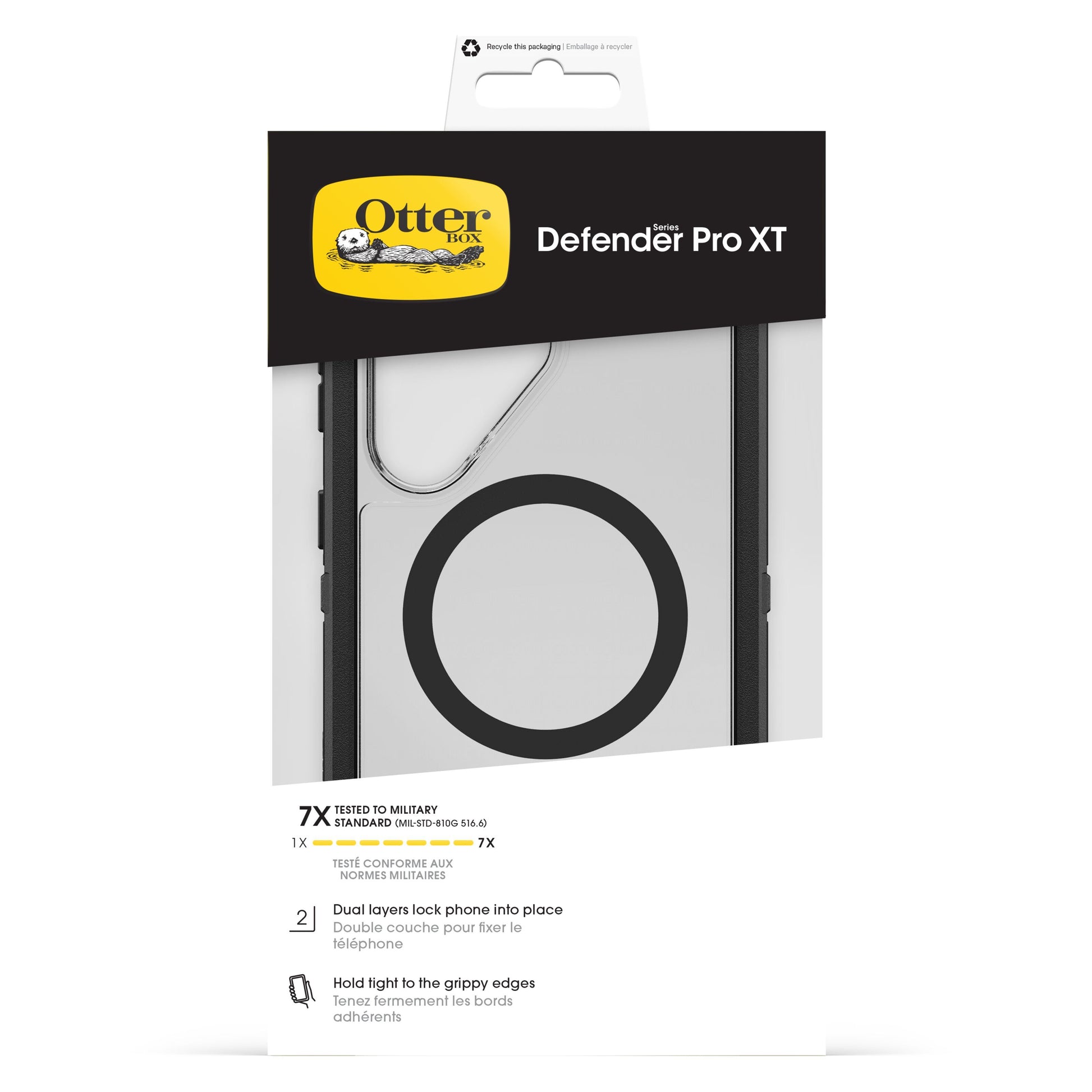 Otterbox Defender Pro XT Clear-cover Galaxy S26 Ultra Dark Side MagSafe-design, viser faldbeskyttelse, antibakteriel egenskab.
