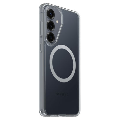 Otterbox Symmetry Clear Magnetskal til Galaxy S26+ transparent med cirkulær magnetholder og synlig triple kameraopsætning.