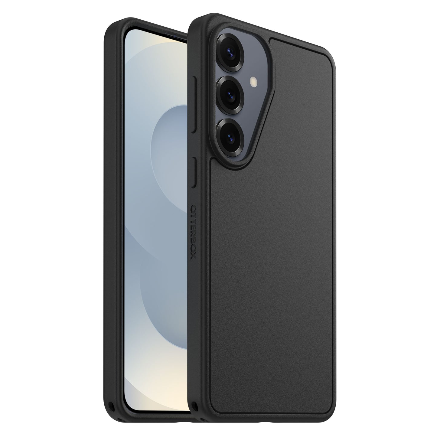 Otterbox Symmetry Clear magnetskal til Galaxy S26+ sort, vises på S26+, beskytter bagside og sider, præcise udskæringer.