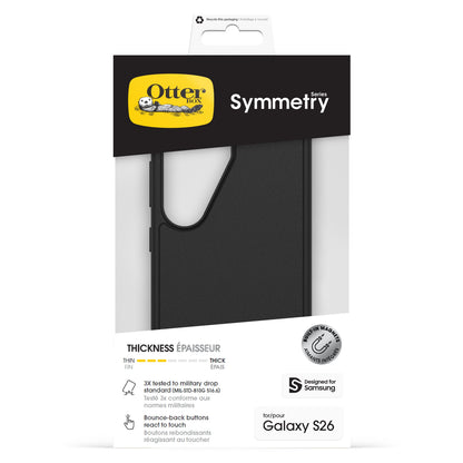 Otterbox Symmetry Magnets-cover Galaxy S26 sort, militær faldsikring, trådløs opladning, responsive knapper, logo på æske.