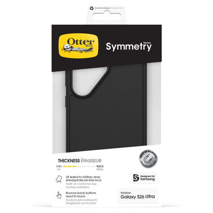 Otterbox Symmetry Series cover til Galaxy S26 Ultra sort, i æske med udskæring, synligt cover og Otterbox-logo.
