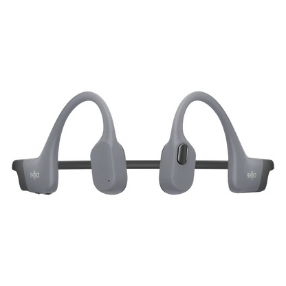 SHOKZ OpenSwim Pro trådløse hovedtelefoner i grå til svømning med hovedbøjle bagpå, set bagfra.