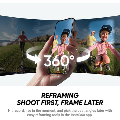 Insta360 X4 Air 8K 360-kamera Startpakke med FlowState-stabilisering vises på smartphone i brugssituation.
