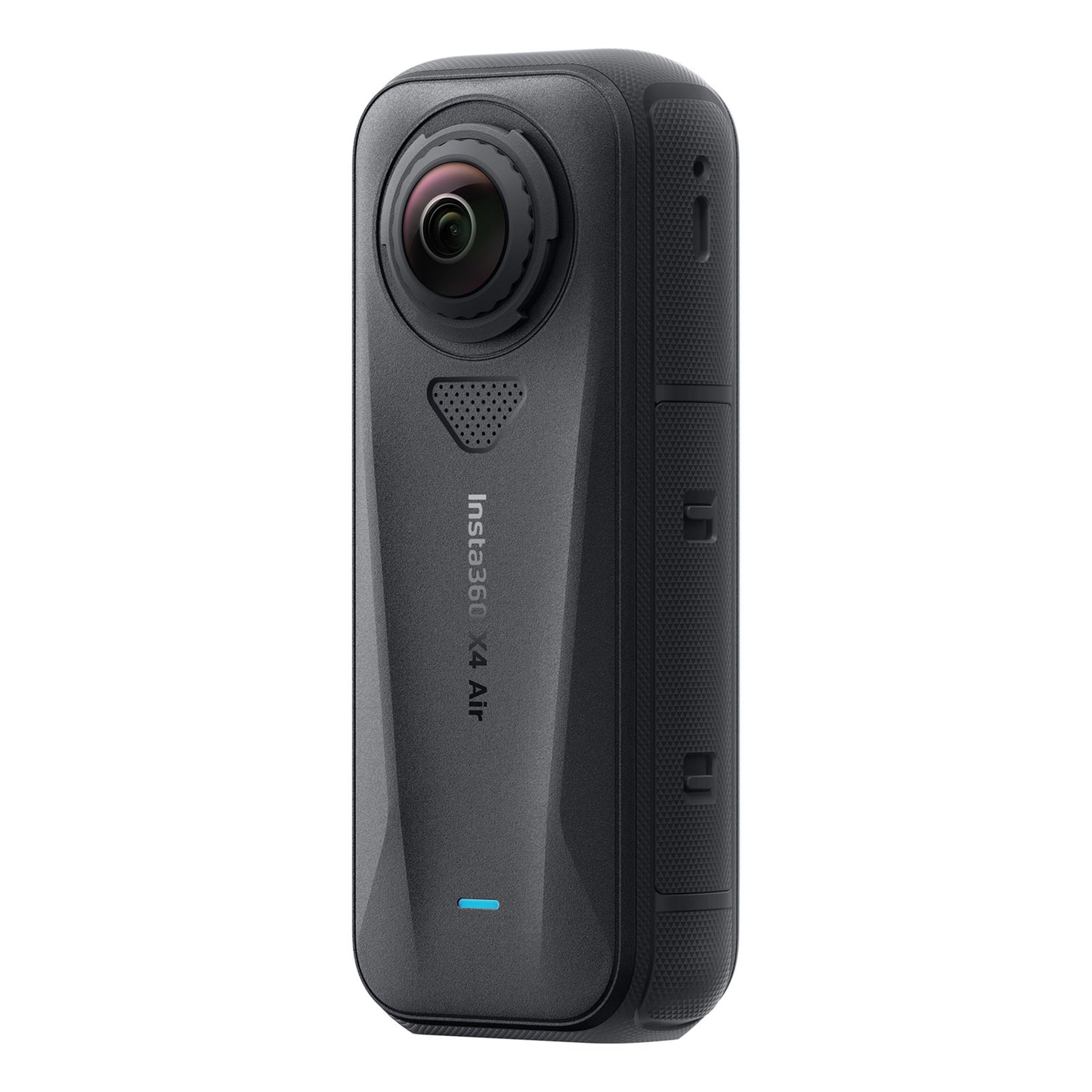 Insta360 X4 Air 8K 360-kamera startpakke mat sort, FlowState-stabilisering, vidvinkelobjektiv, sideknapper, blå LED.
