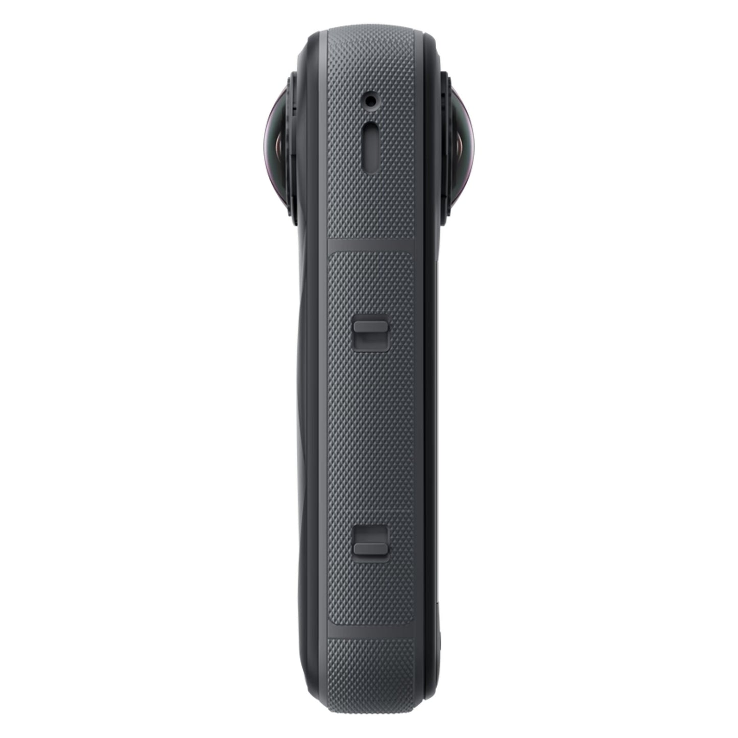 Insta360 X5 Essentials-pakke actionkamera sort, sidevisning med tekstureret greb, to knapper, runde linsekanter, 8K 360° video.