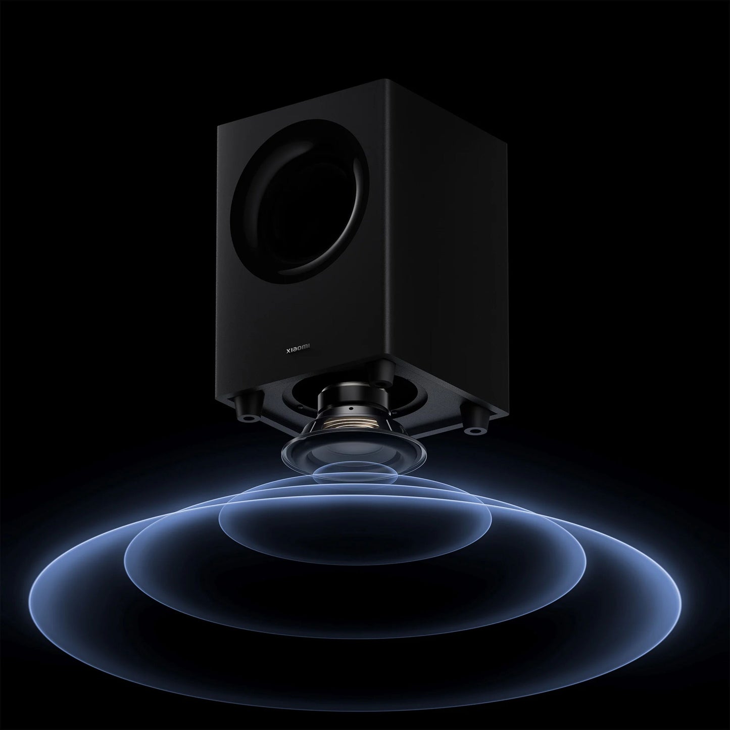 Xiaomi Soundbar Pro 2.1ch 300W sort rektangulær højtaler med Dolby Audio, lyseblå lydbølger nedad.