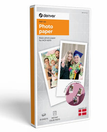 Denver PWP-62 vandoverførselspapir til MCP-6010, 20 ark, æske med produktlogo og prøvetryk.