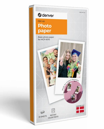 Denver PWP-62 vandoverførselspapir til MCP-6010, 20 ark, æske med produktlogo og prøvetryk.