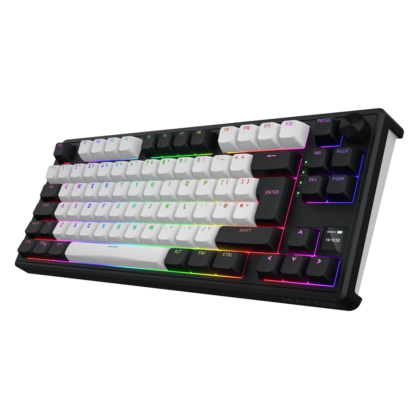 HATOR Skyfall 80 MAG Ultima 8K trådløst gamingtastatur, tenkeyless, sort bund, hvide taster, RGB-lys, magnetiske switches.