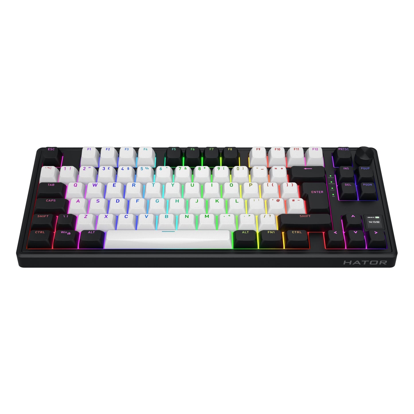 HATOR Skyfall 80 MAG Ultima 8K trådløst gaming tastatur, sort ramme, hvide/sorte taster, RGB baglys, TKL, magnetiske switches.