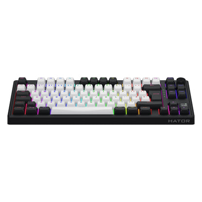 HATOR Skyfall 80 MAG Ultima 8K kompakt mekanisk tastatur, hvidt tastatur, RGB-lys, magnetiske kontakter, sort kabinet, logofront.