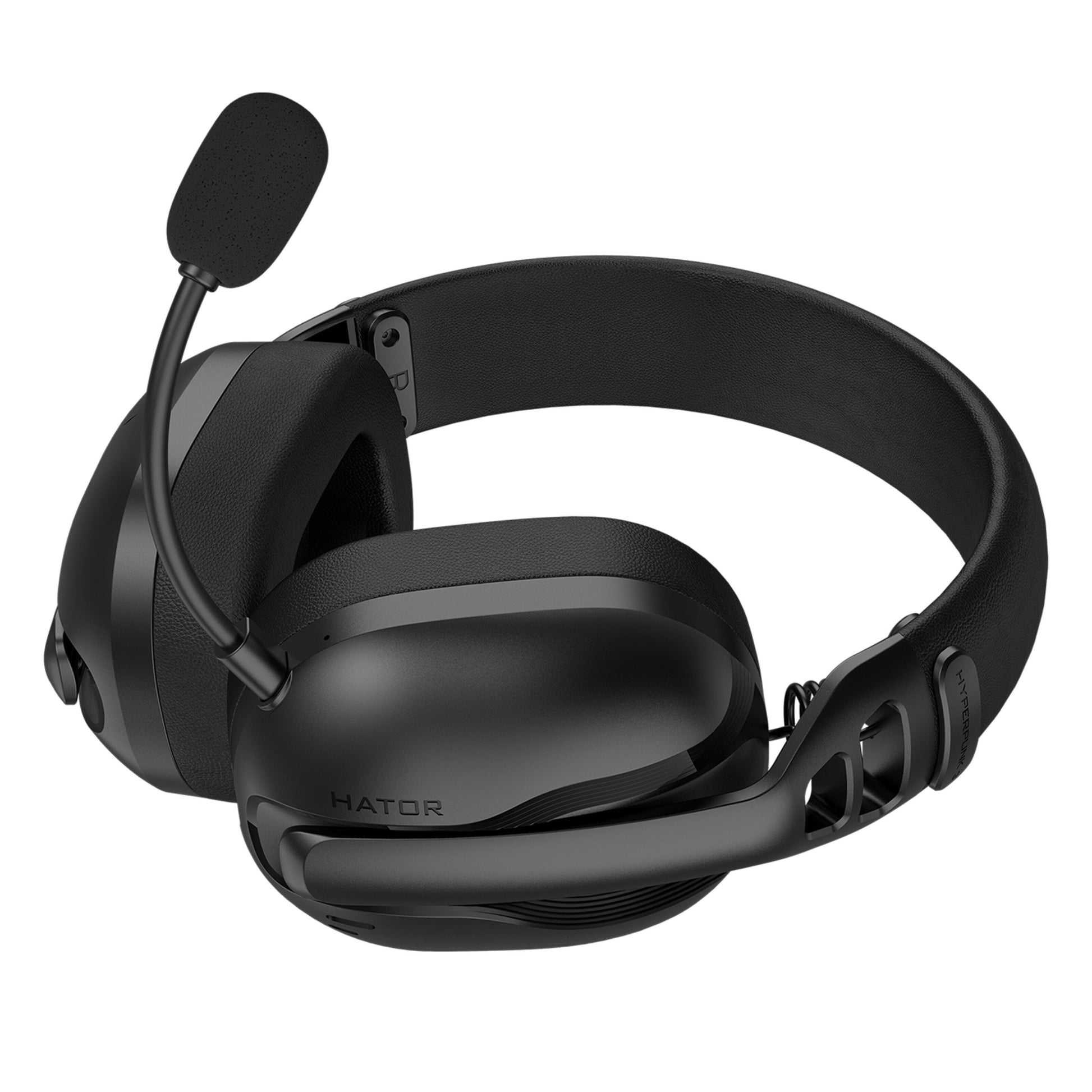 HATOR Hyperpunk 3 Wireless sort gamingheadset med Hybrid ANC, fleksibel mikrofonbom, bløde ørepuder, justerbar bøjle, Hator-logo.