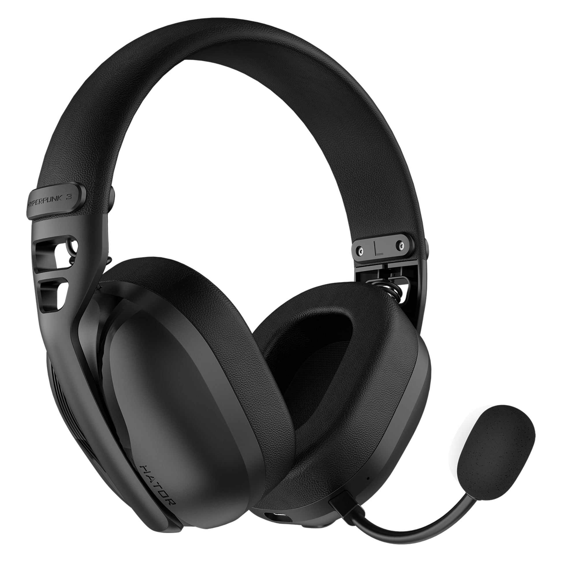 HATOR Hyperpunk 3 Wireless sort over-ear gamingheadset med tyk polstret bøjle, bløde ørepuder, Hybrid ANC og hurtig mikrofon.