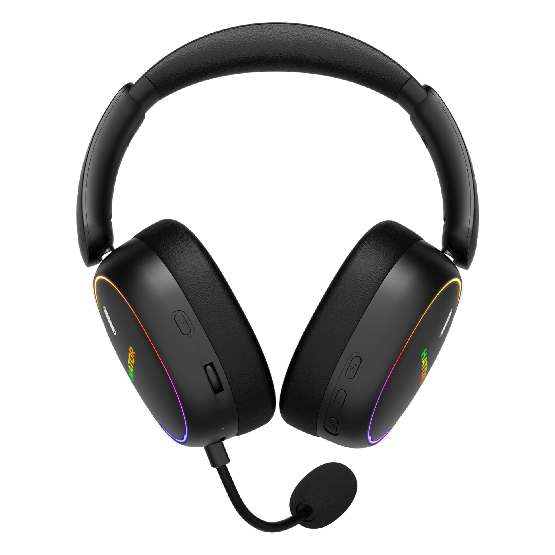 HATOR Phoenix 2 Wireless gamingheadset med indbygget mikrofon, RGB-lys på ørekopper, kontrolknapper og polstret hovedbøjle.