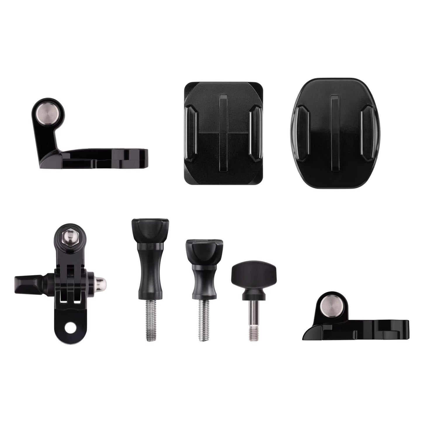 GoPro Grab Bag reservedele med to flade mounts, to buede mounts, tre knapskruer og justerbart beslag.
