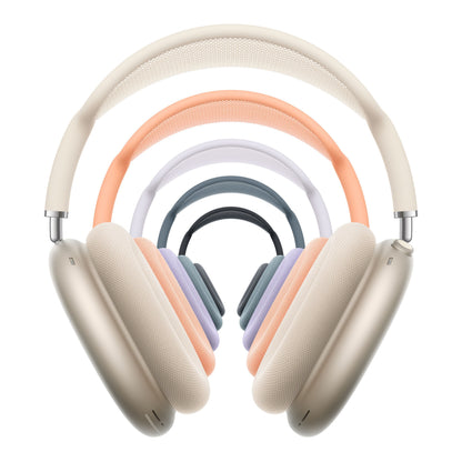 Apple AirPods Max 2 orange, fem par vist i lagdelt mønster med aktiv støjreduktion.