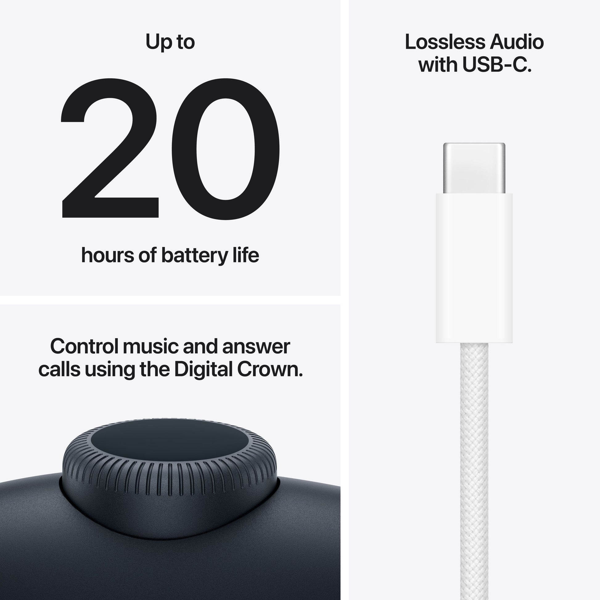 Apple AirPods Max 2 trådløse hovedtelefoner, Midnat, op til 20 t batteritid, tabsfri lyd via USB-C, Digital Crown.