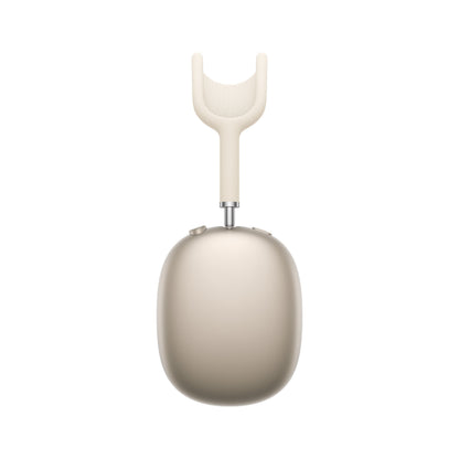 Apple AirPods Max 2 Stjerneskær over-ear høretelefon lysebeige ørekop og hvid mesh hovedbøjle set ovenfra.
