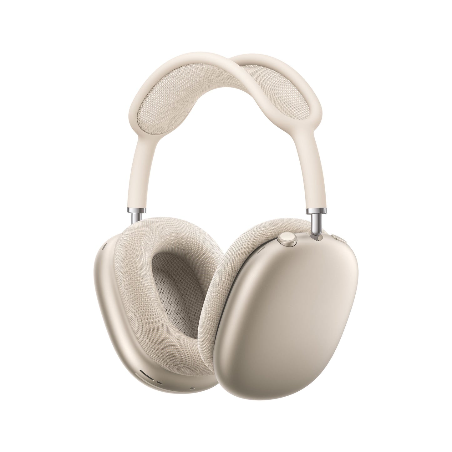 Apple AirPods Max 2 over-ear trådløse Bluetooth-hovedtelefoner i lys beige med polstrede ørepuder, mesh-bøjle og støjreduktion.
