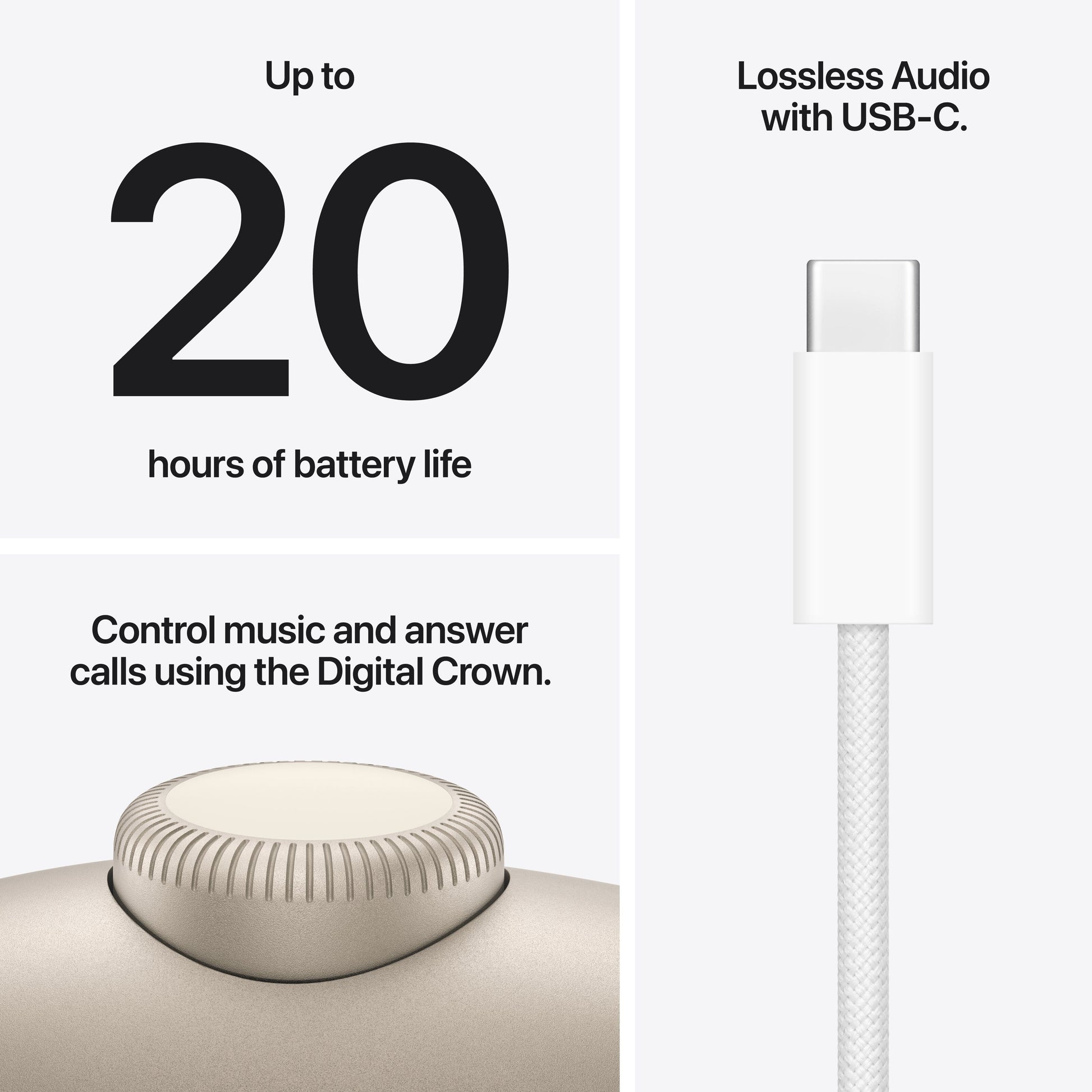 Apple AirPods Max 2 Stjerneskær trådløse hovedtelefoner, op til 20 t batteri, aktiv støjreduktion, USB-C, Digital Crown.