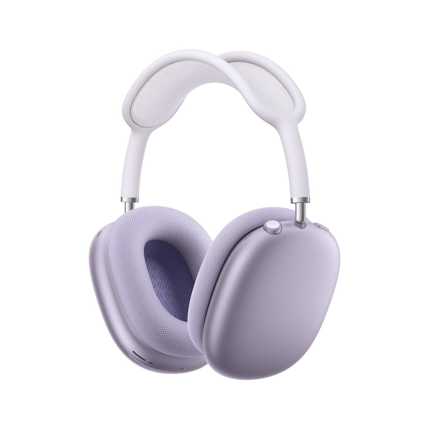 Apple AirPods Max 2 lilla trådløse over-ear høretelefoner med hvidt mesh-hovedbøjle og aktiv støjreduktion.