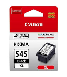Canon PG-545 XL blækpatron sort i emballage med Canon-logo, modelnavn og billede af patron, rød/hvid/sort design.
