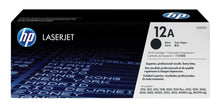 Canon Toner 12A Sort, sort-hvid æske med blåt, Canon-logo, kompatible printermodeller og flersproget tekst.