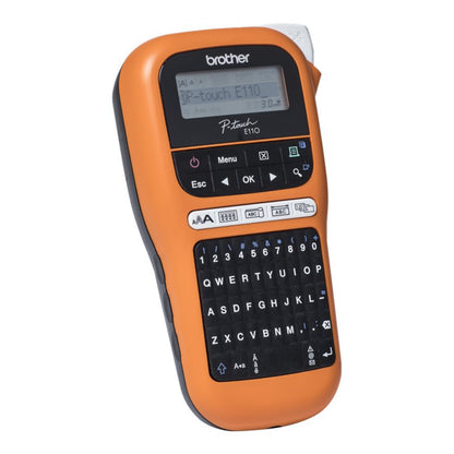 Brother P-touch PT-E110VP mærkemaskine med kompakt skærm, QWERTY-tastatur og topudskrivning til kabelmærkning.