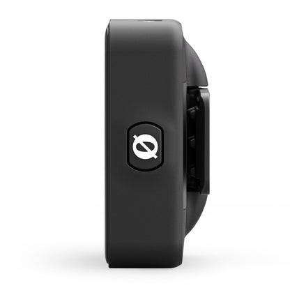 Røde Trådløs ME Dual trådløs mikrofon sort, hvidt Q-logo midt på, runde kanter, knap eller beslag til højre.