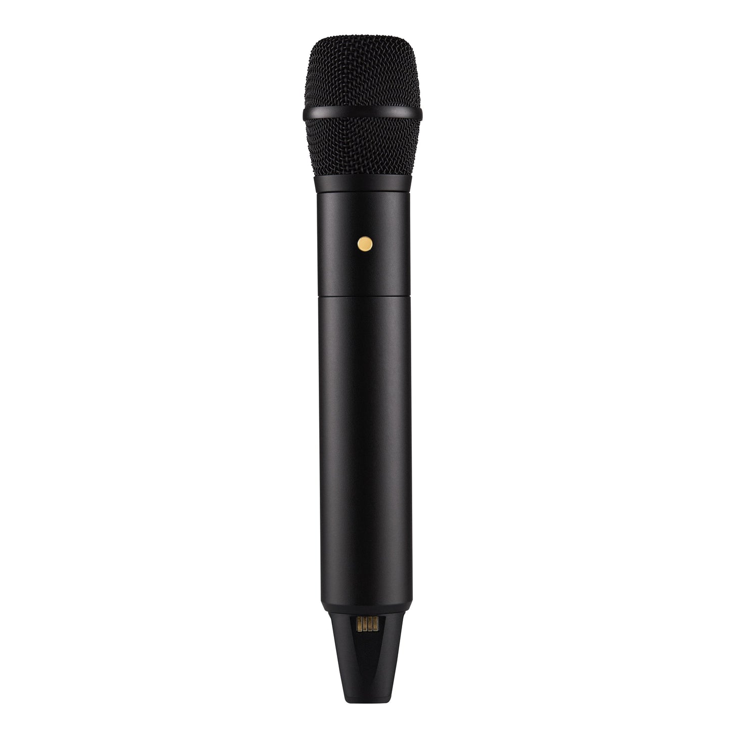 Røde Interview trådløs mikrofon sort, mesh-grill, slank cylinder-krop, guldfarvet knap, bundstik, 32-bit optagelse, GainAssist.
