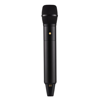 Røde Interview trådløs mikrofon sort, mesh-grill, slank cylinder-krop, guldfarvet knap, bundstik, 32-bit optagelse, GainAssist.