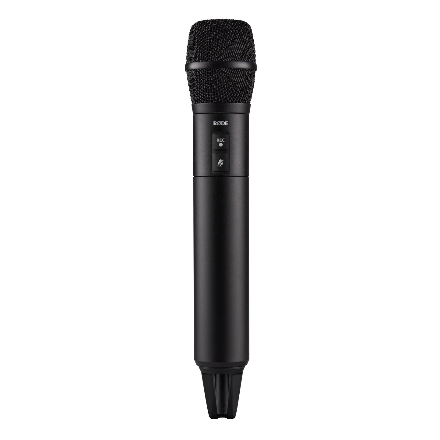 Røde trådløs sort håndmikrofon med mesh-grill, REC- og mute-knapper, 32-bit optagelse, GainAssist.