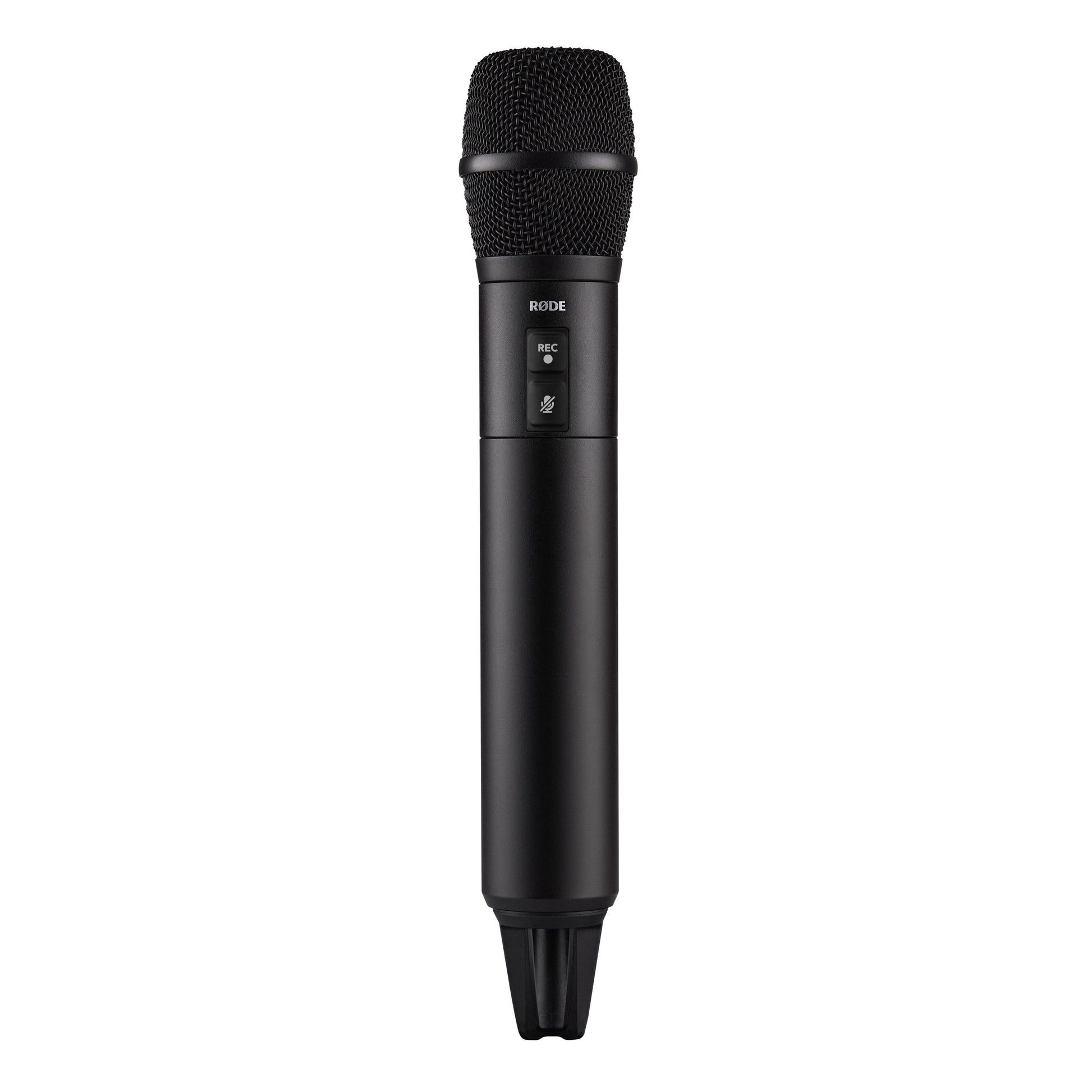 Røde trådløs sort håndmikrofon med mesh-grill, REC- og mute-knapper, 32-bit optagelse, GainAssist.