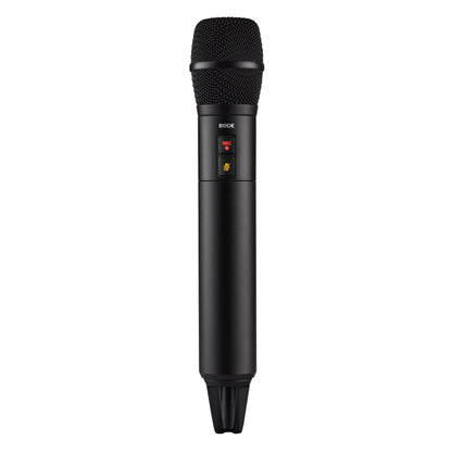 RØDE Interview trådløs mikrofon sort med mesh-grill, RØDE-logo, to indikatorlys, 32-bit optagelse, GainAssist.
