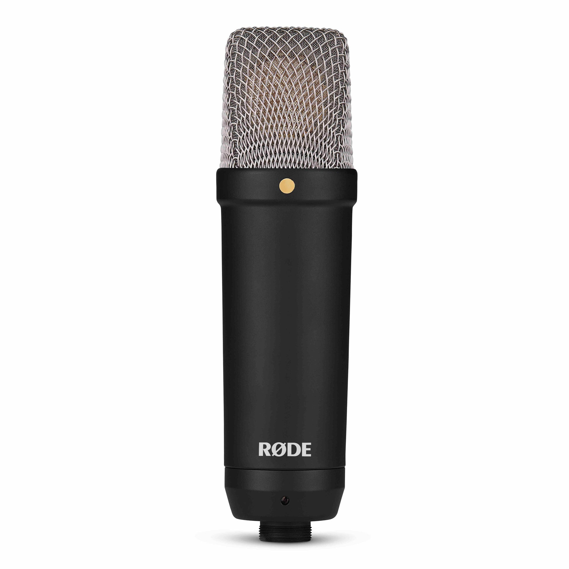 Røde NT1 + AI1 Studio Bundle sorterer kondensatormikrofon med sølv netgrill stående lodret.