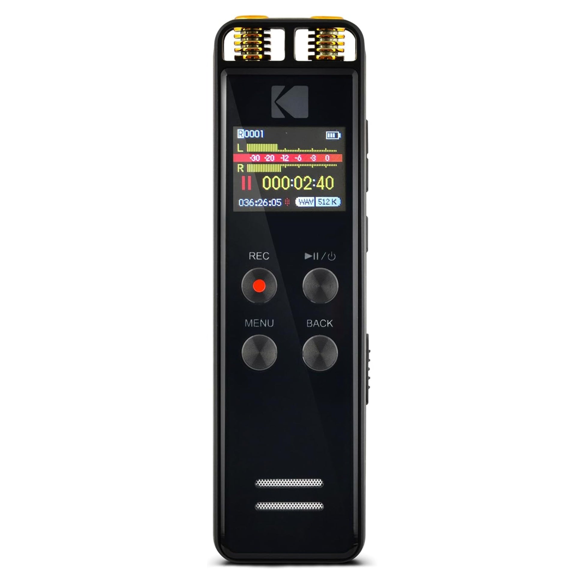 Kodak Diktafon VRC 550 sort digital recorder med farvedisplay, fire runde knapper, højttalergrill og to mikrofoner.