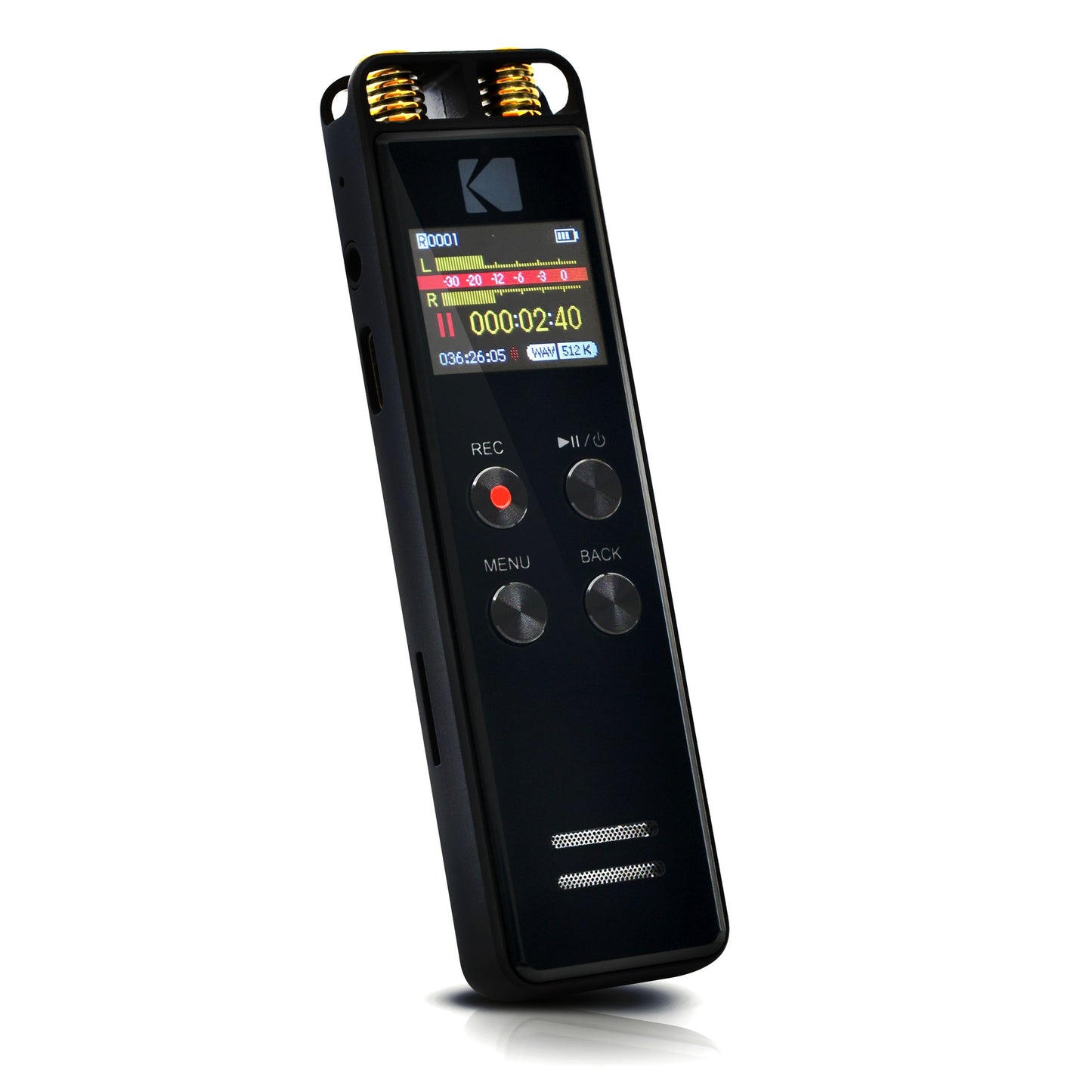 Kodak Diktafon VRC 550 sort digital optager med display til optagetid og lydniveau, VOX stemmeaktiveret optagelse.