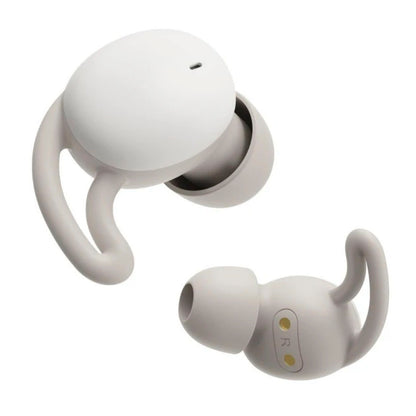 Hama Spirit Calm TWS øretelefoner lysegrå med ørekroge og silikonepropper vist fra flere vinkler.